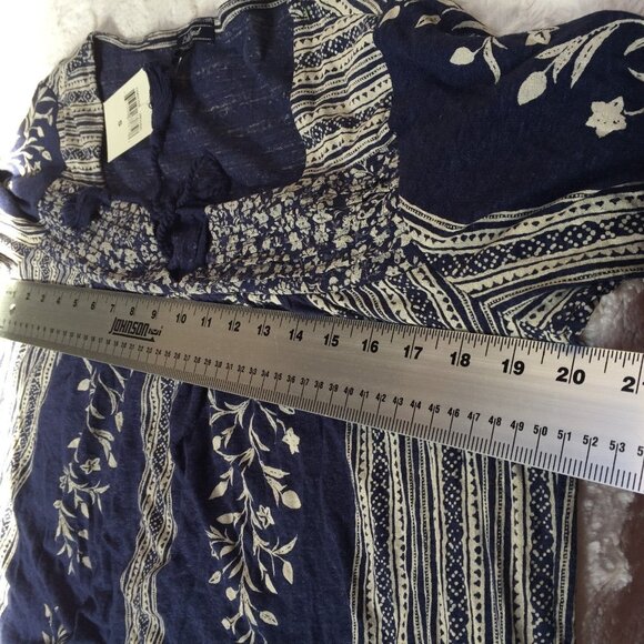 New Lucky Brand Womens Linen Blend Peasant Top Blouse Small 3/4 Sleeve Navy Boho - Picture 5 of 9